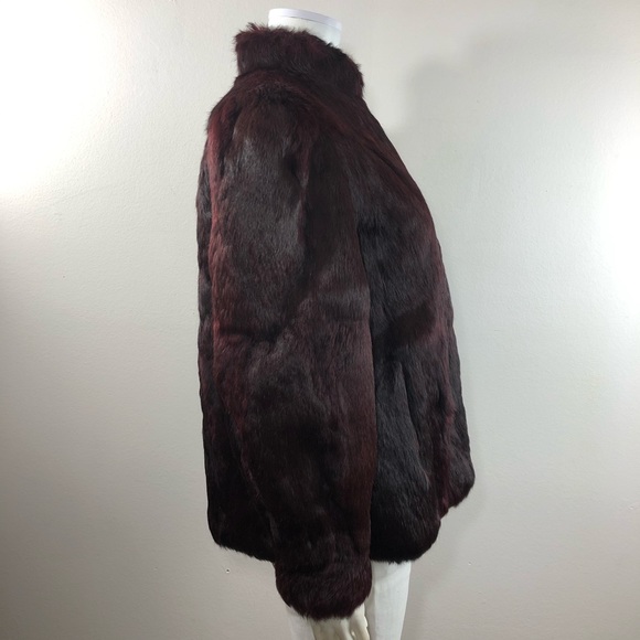 Rabbit Fur Vintage Burgundy Standing Collar Coat - Picture 7 of 10